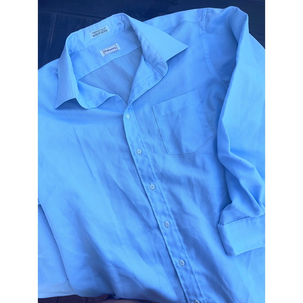 Hathaway Mens Light Blue Pinstripe Long Sleeve Dress Shirt Tall 17.5 36